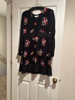 Boden Black Floral & Polka Dress